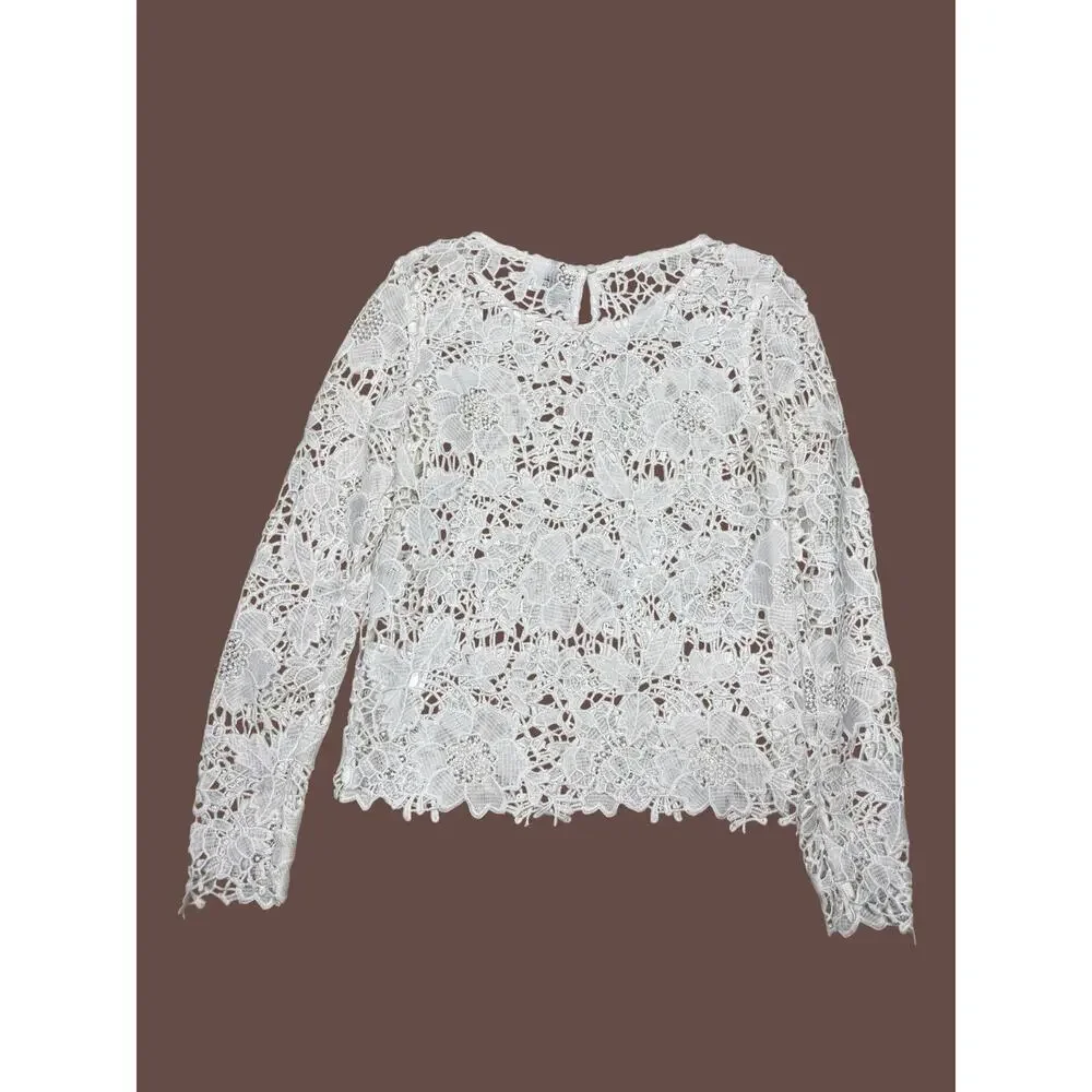 Divided H&M White Floral Lace Eyelet Blouse Size 8